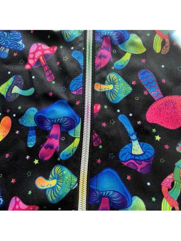 Body Rage Mini Skirt Spencer’s Mushroom Pattern Size Small Neon Colors Black - Image 5