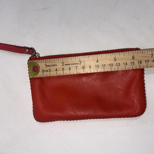 Vintage Y2K Kate Spade Logo‎ Leather Red Orange Zip Small Wristlet Wallet - Image 7