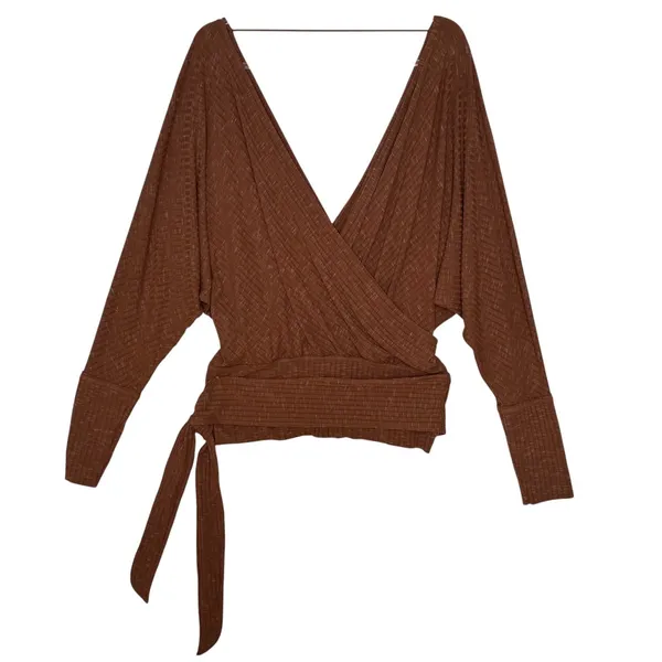 Free People East Coast Wrap Top Moroccan Spice Ribbed Knit Tie Waist NWT L - Image 2