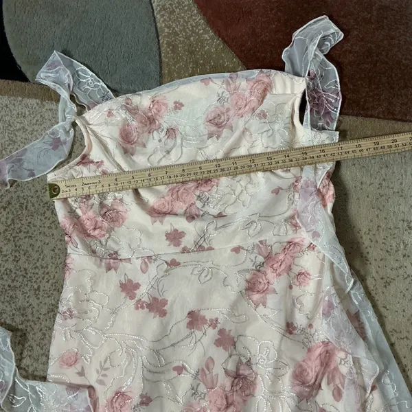 Cider Floral Embroidered Mesh Ruffle Mini Dress Womens L Beige Pink Fairycore - Image 3