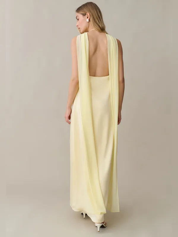NWT Few Moda Alessia Maxi Dress size XL butter yellow halter o.p.t scarf - Image 3