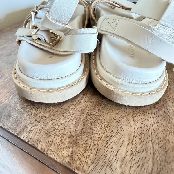 ALOHAS Cream‎ Leather Gladiator Sandals Womens EU36 Toe Loop Chunky Platform - Image 10