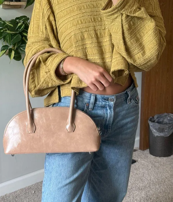NA-KD tan brown mini bowling bag purse - Image 2