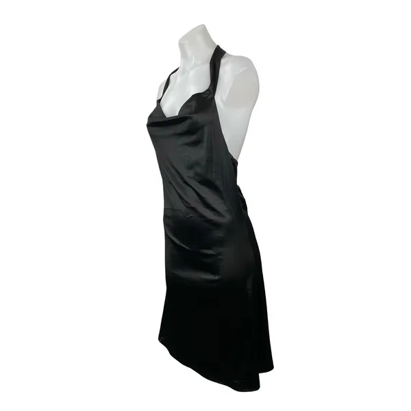 NEW Zaful Black Silk Satin Halter Cowl Neck Backless A Line Mini Dress Size M - Image 3