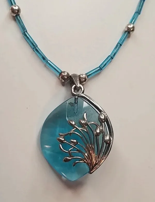 Light Blue Handmade Beaded Stone Necklace - Image 2
