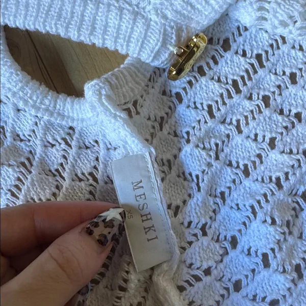 Meshki White Knit Cropped Vest with Gold Accents - Image 2