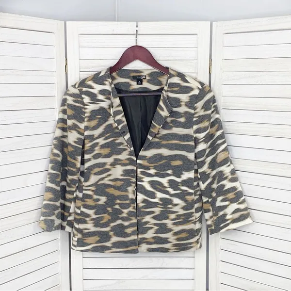 East 5th Animal‎ Leopard Print Ponte Knit Crop Blazer Jacket White Tan Medium - Image 9