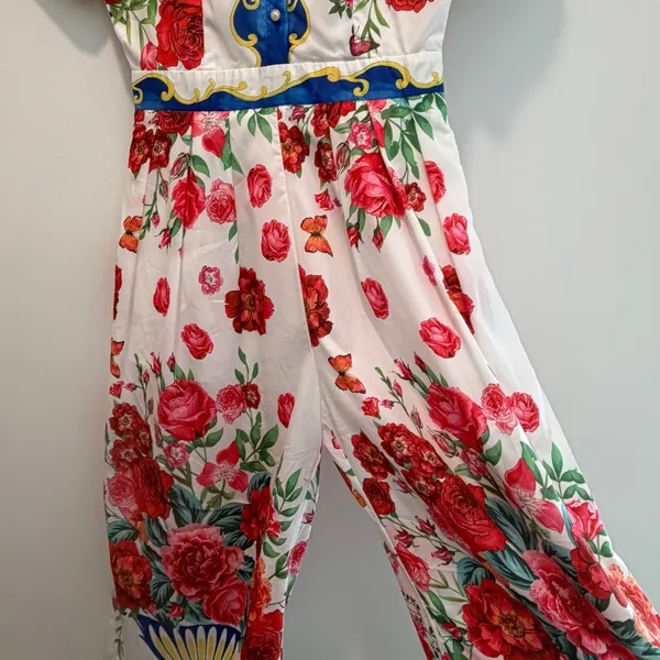 L'ATISTE BY AMY Women's Medium Floral Print Wide Leg Jumpsuit Collared Button - Image 8