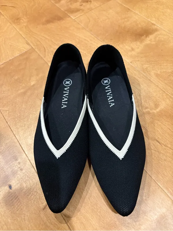 VIVAIA knit pointed-toe flats shoes black white contrast sz 38 7.5 - Image 2