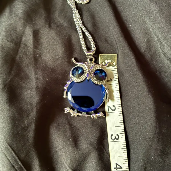 Elegant Blue Owl Pendant Necklace - Image 2