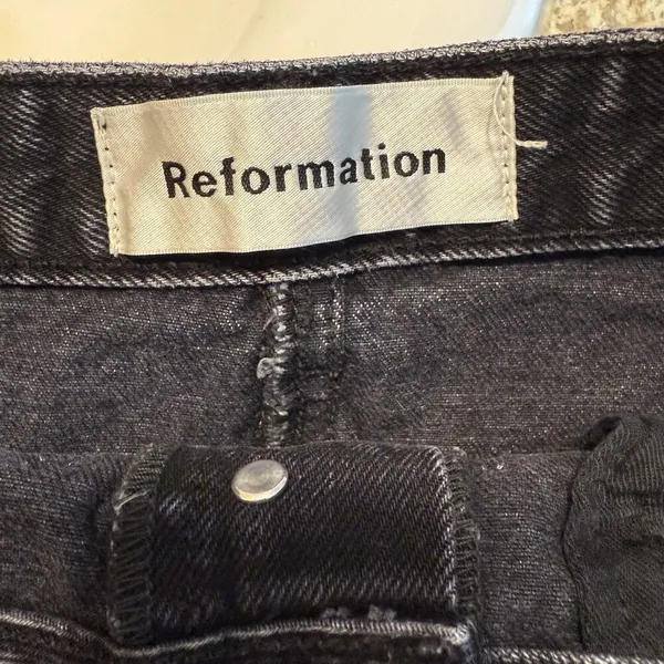 Reformation Black‎ Denim Mini Skirt Sz 28 Pacific Wash Studs Goth Festival EUC - Image 4