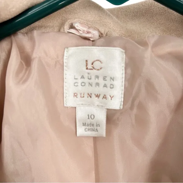 LC Lauren Conrad Faux Suede Moto Biker Jacket Rose Gold Belted Blush Pink 10 - Image 6
