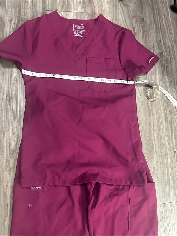 Cherokee Wine Burgundy Medical Scrub Set – Size XXS . - Image 3