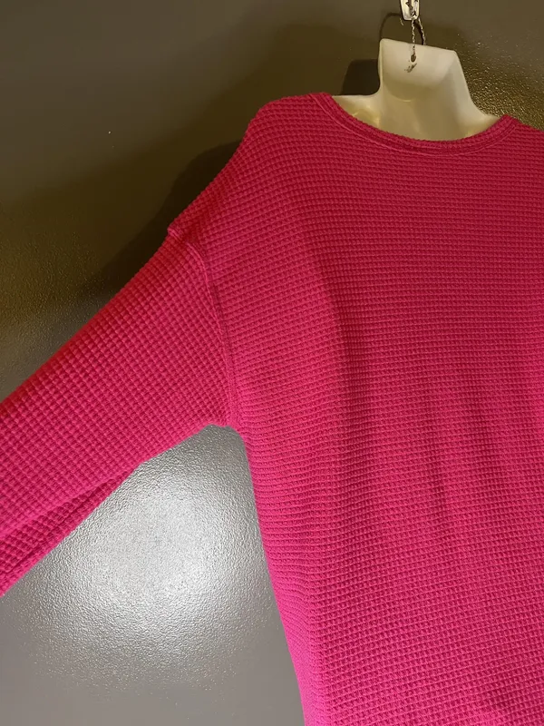 Dokotoo Sweater Womens Medium Pink Waffle Knit Long Sleeve Pocket Pullover - Image 6