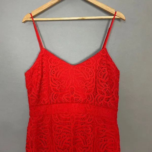 B. Smart Lace Dress Orange Spaghetti Straps Summer Sheath Bright Colorful Sz 14 - Image 3