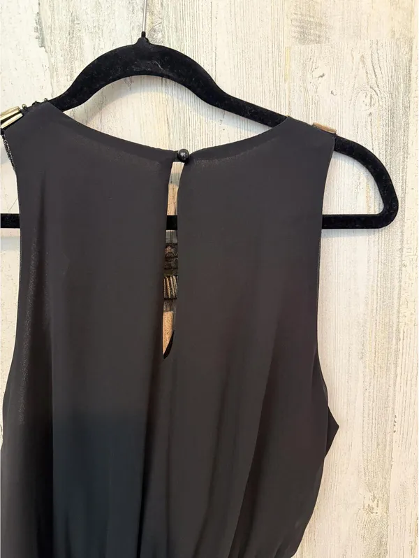 Women's XS Black Gold Brocade Beaded Collar Cocktail Dress - Image 9