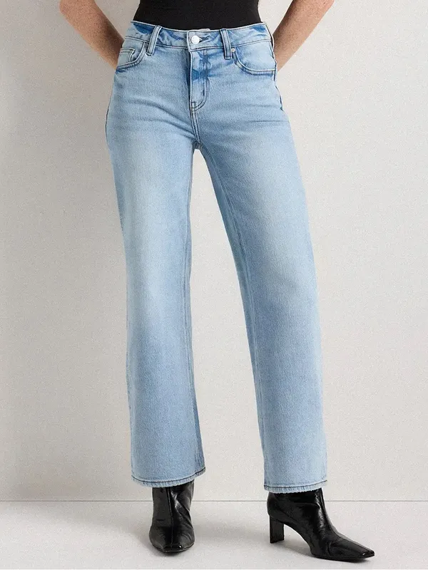 Quince Luna Stretch Relaxed Straight Jeans Sz 30 Cool Blue Mid Rise 28” Inseam - Image 4