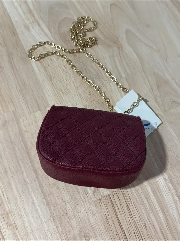 Quilted Mini Crossbody Bag in Burgundy with Gold Chain NWT - Image 3