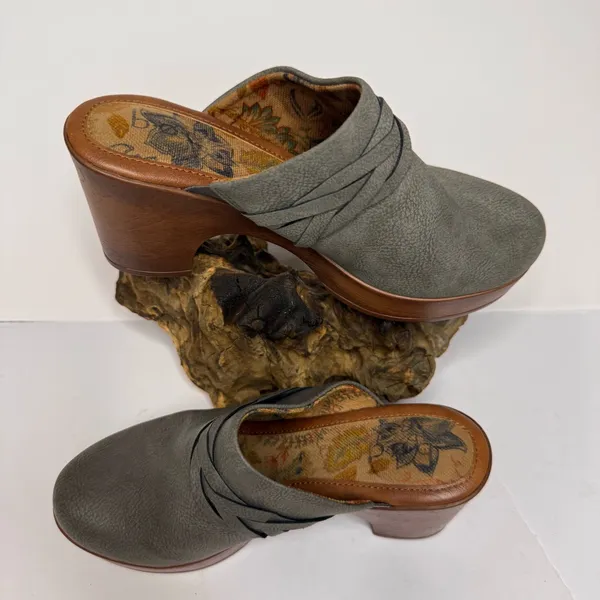 BOC BORN CONCEPT Clogs Sz‎ 7M Grey Faux Suede Block Heel Slip On Shoes - Image 2