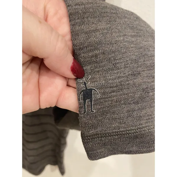 Smartwool Pullover Mens Large Gray Stripe Long Sleeve 1/4 Zip Lightweight Wool - Image 3