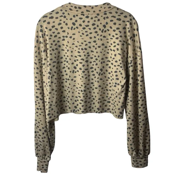 Beach Riot Ava Cropped Sweatshirt Taupe Spot Ribbed Long Sleeve Coastal Chic M - Image 5