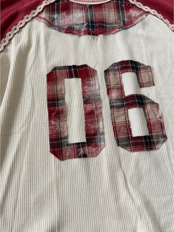 NWT POL Varsity Waffle Knit Raspberry # Thermal Plaid Patchwork size medium - Image 8