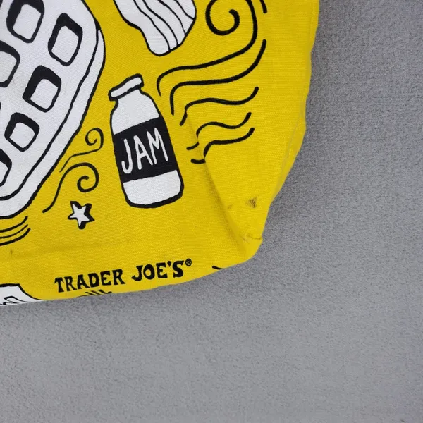 Trader Joe's Tote Bag Yellow Breakfast Waffle Toast Graphic Canvas Reusable - Image 2