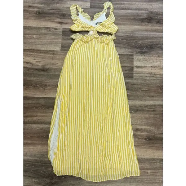 4Si3nna Yellow White Striped Cutout Maxi Dress Women’s Medium - Image 2