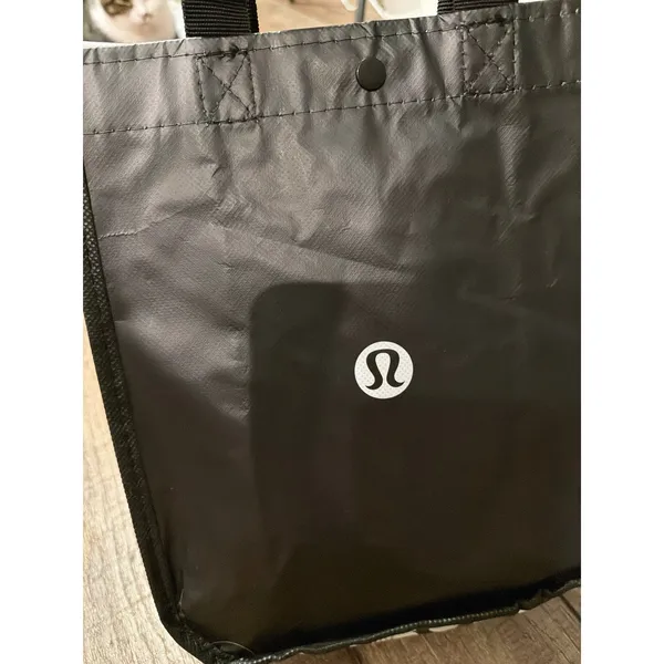 Lululemon Reusable Shopping Tote Bag Small Black White Logo‎ Snap Closure - Image 4