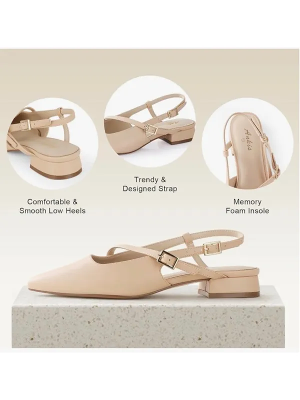 NEW Slingback Low Heels Closed Pointed Toe Ankle Strap Memory Foam 9.5 - Image 7