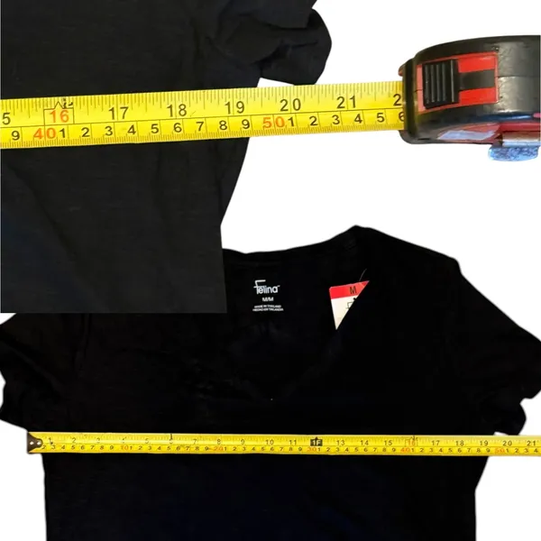Felina Plain Black V Neck Cotton Short Sleeve Shirt Size Medium - Image 3