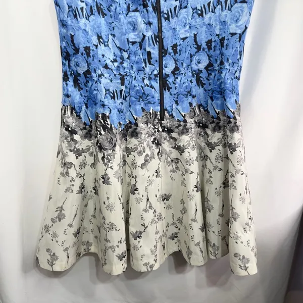 J Taylor Plus Size 18W Dress Sleeveless Fit n Flare‎ Floral Blue White Mini 700 - Image 6