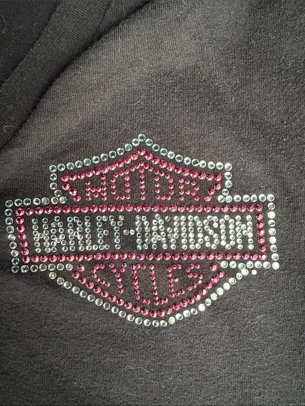 Harley-Davidson Black Women's Short Sleeve V-Neck Tee with Crystal Logo - Image 2