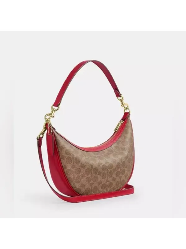 Coach Outlet Aria leather Shoulder Bag in Signature Canvas in red and brown / basically new - Image 4