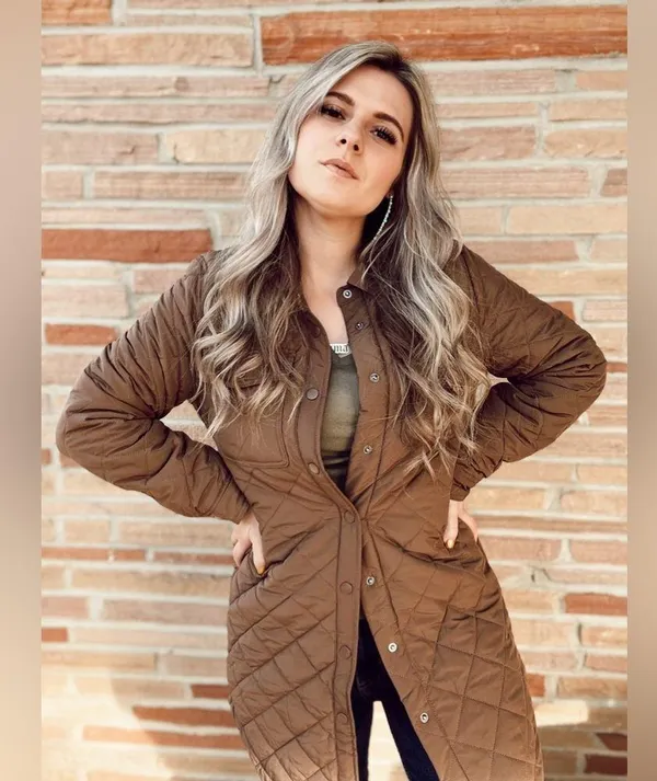 Love Tree Brown long quilted jacket - Image 3
