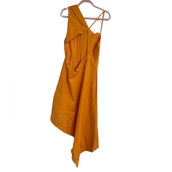 Anthropologie Sleeveless Asymmetrical Open Back Linen Midi Dress 14‎ Orange - Image 10