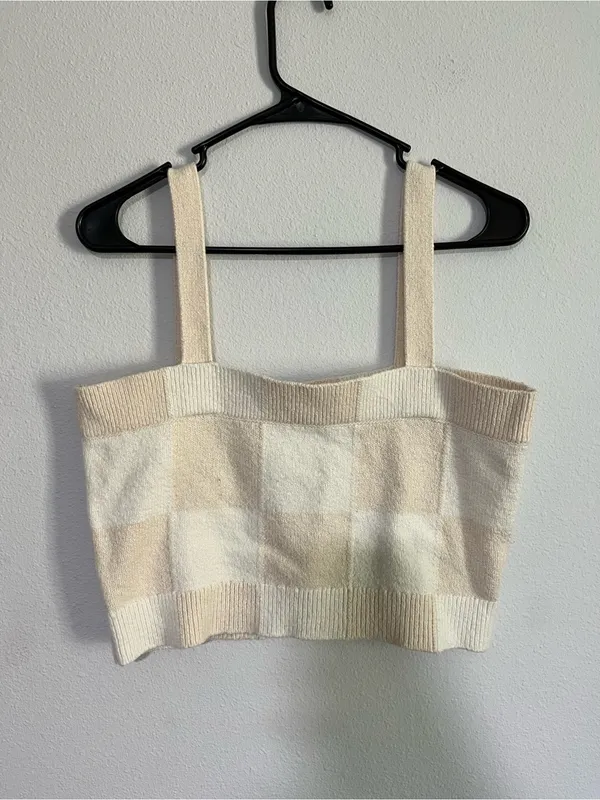Vans Women's Cream Checkered Knit Tank Top M - Image 3