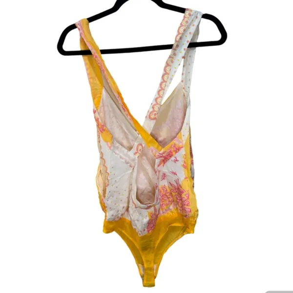 Free People Sweet Thing Mixed Print Cotton Bodysuit - Marigold Combo Size M - Image 7