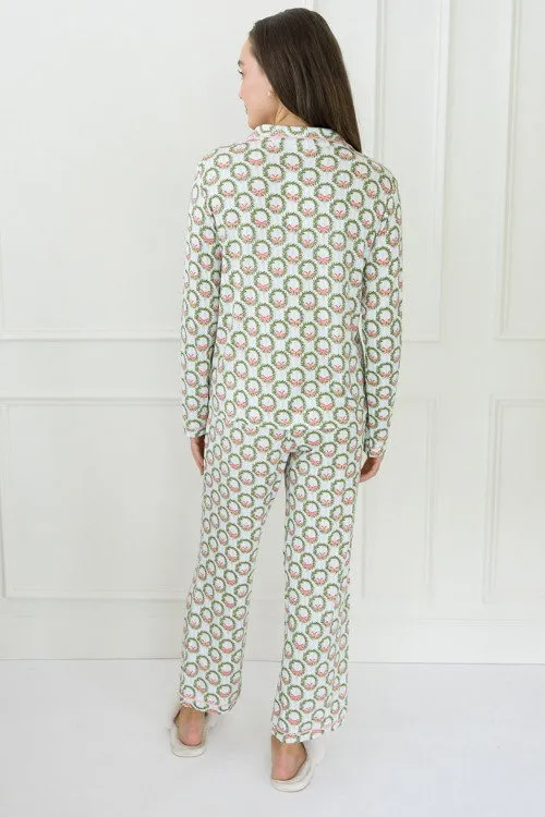 Mary Square Charlotte Long Sleeve Button-Up Pajama Top and Pants Set Deck The Halls - Image 4
