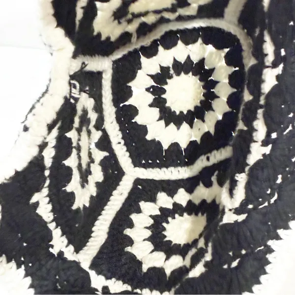 Black White Crotchet Flower Boho Grandma Bucket Hat One Size‎ - Image 4