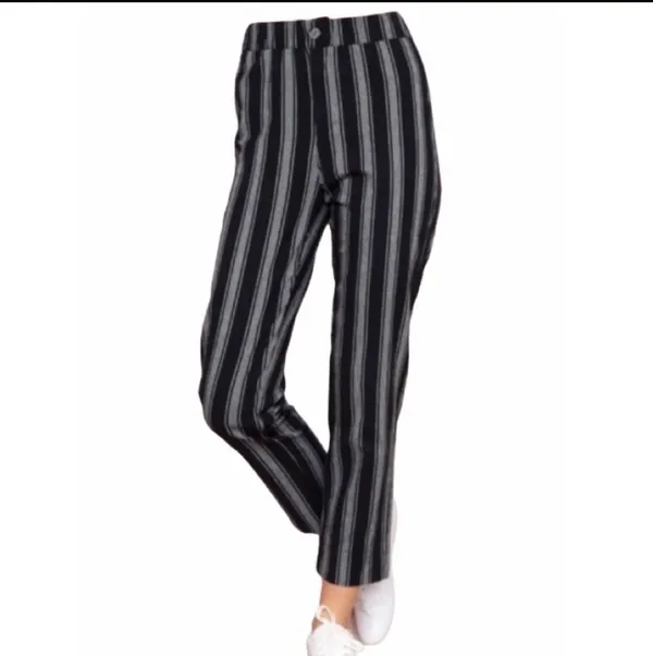 Brandy Melville High Rise Black White Stripe Pants Ankle Cropped S M - Image 2