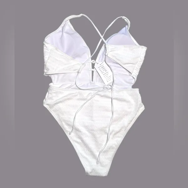 Mokpi ribbed textured‎ sexy white monokini One Piece L - Image 2