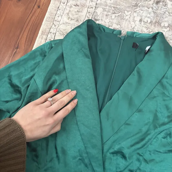 Lulus Elevated Persona Emerald Green Satin Collared Skort Romper Size Medium - Image 11