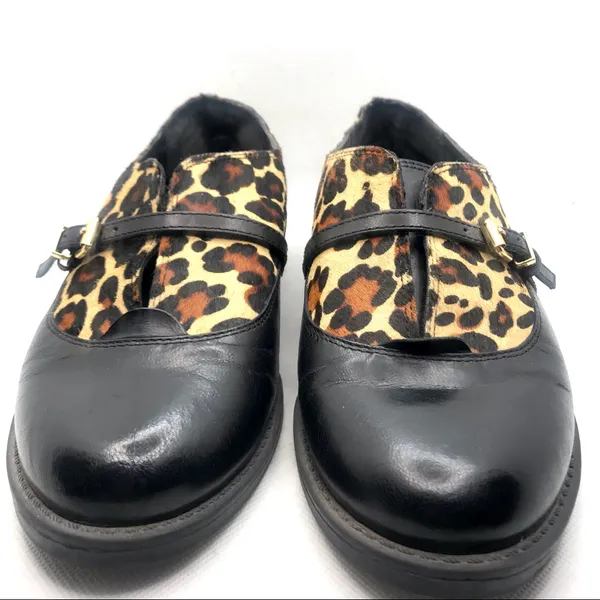 Bella Vita "Reese" Black Leather And Animal Print Fur Slip On Loafer Shoes (6) - Image 6