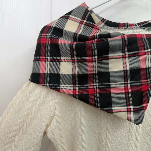Women's cream cable knit plaid hooded long sleeve stretch soft knit‎ sweater M - Image 3