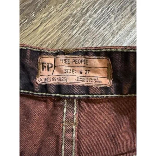 Free People Red Boho Hippie Grunge Emo Goth Distressed Cut Off Y2K Denim Short‎ - Image 7