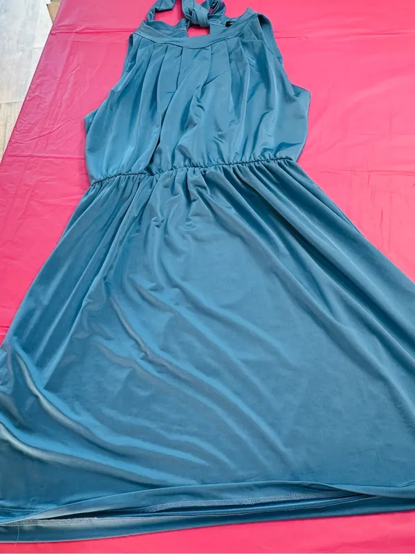 Sleeveless Teal Midi Dress with Tie Neck - Image 8