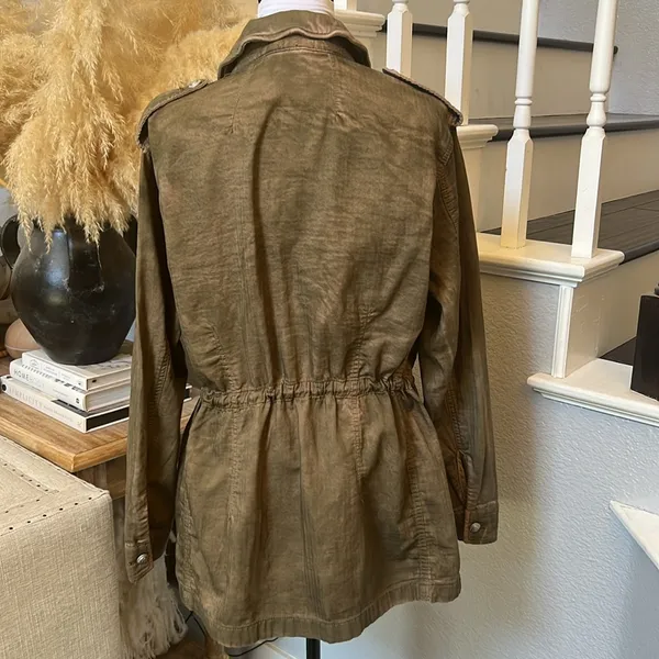 Free People Olive Green Arm Anorak Military Cargo Jacket Size Large - Image 6