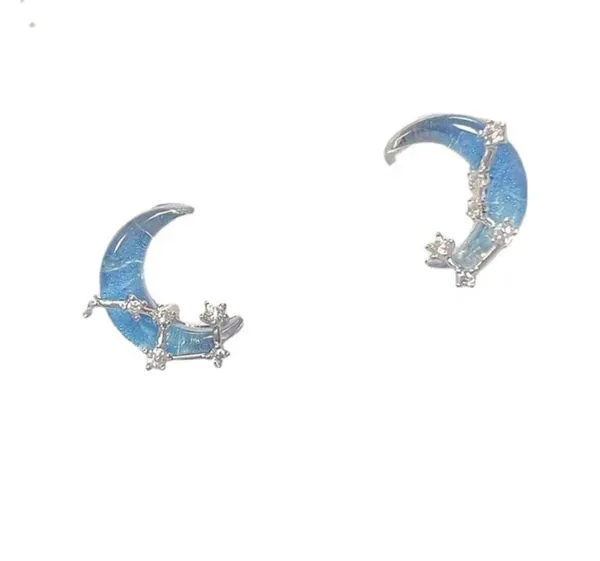 Blue Starry Sky Polar Star Moon Temperament Earrings Versatile Clear Sea Salt Sweet Earrings Exquisite Light Luxury Earrings for Women - Image 7