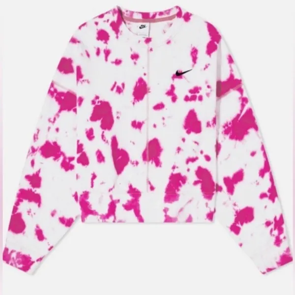 Nike Women's Sportswear Oversized Fleece Pink Tie-Dye Crew Sweatshirt medium - Image 4